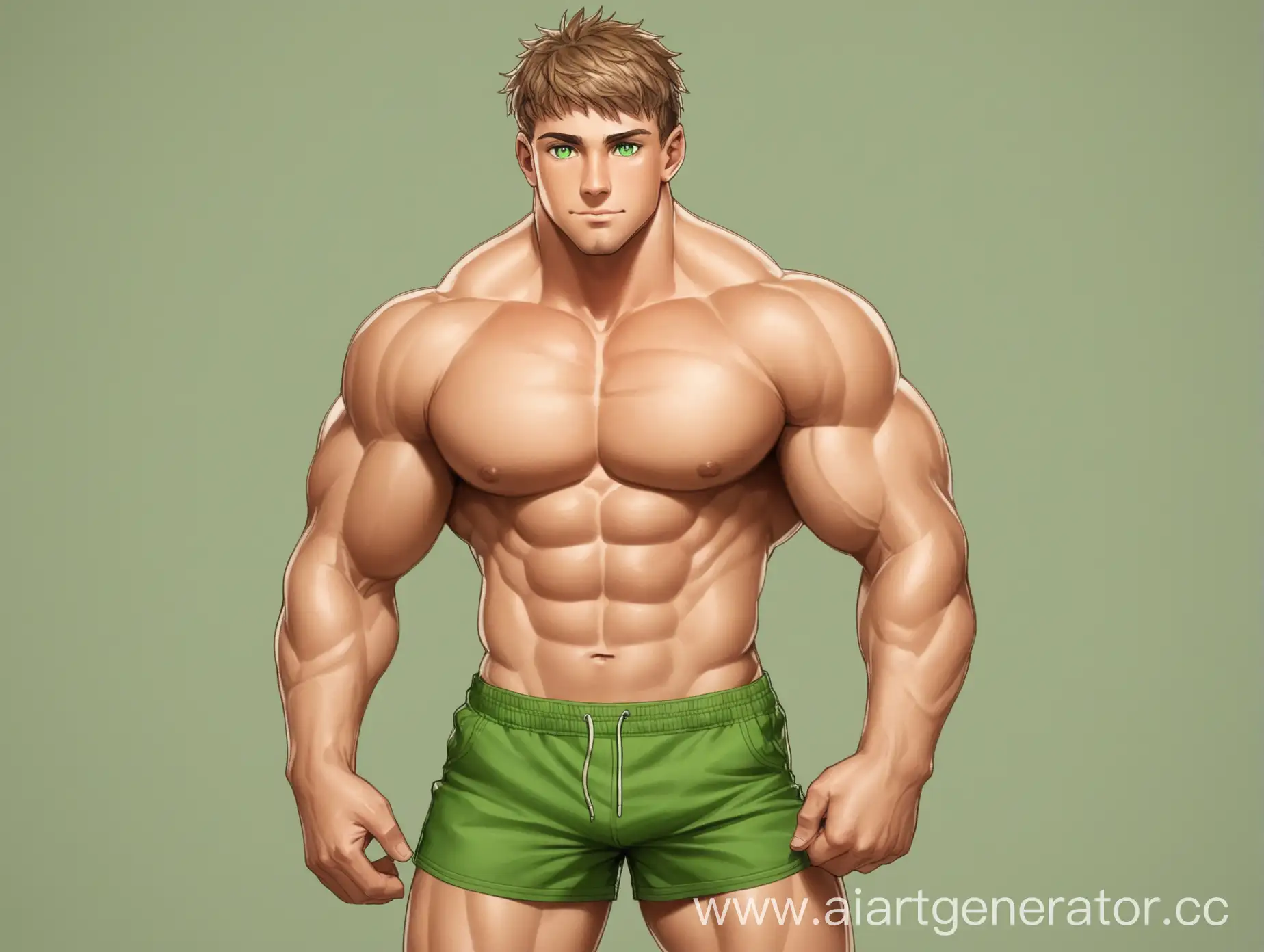 Muscular-Man-with-Green-Eyes-Shirtless-in-Shorts