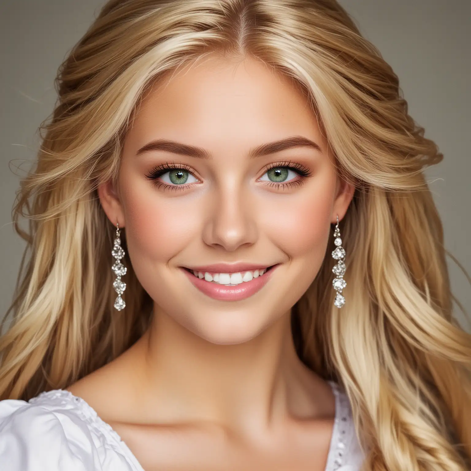 Flirty Senior Yearbook Portrait of Gorgeous Rapunzel with Green Eyes and Blonde Hair