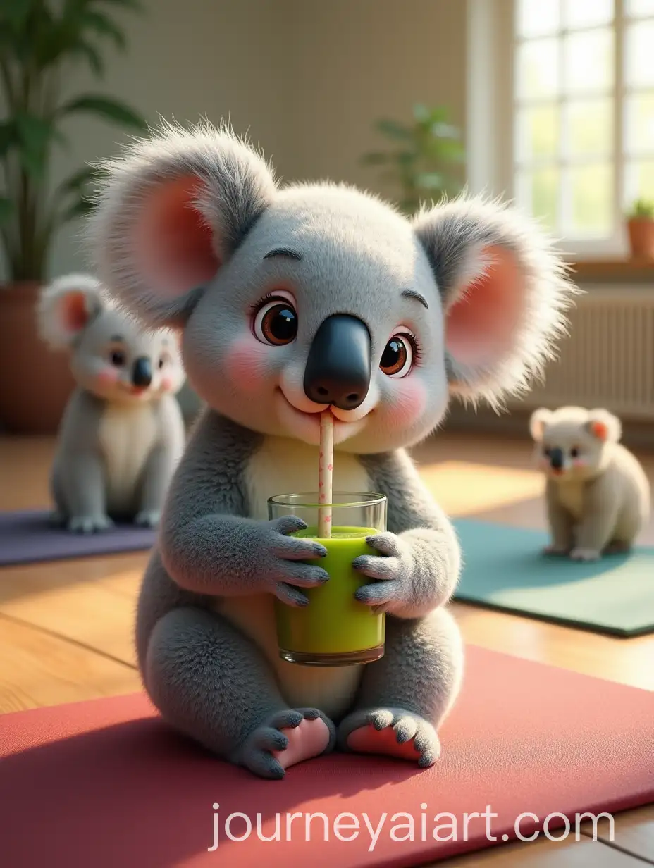 Koala-Enjoying-a-Smoothie-After-Yoga-Class-in-Peaceful-Studio