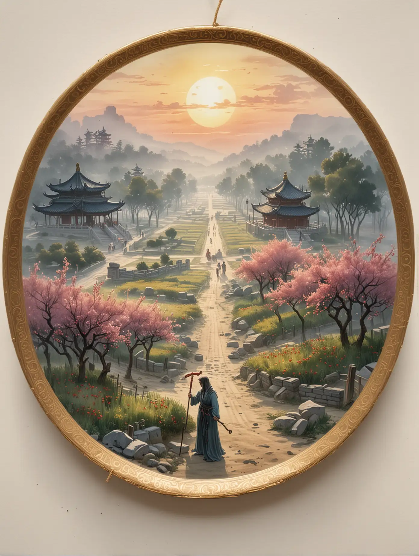 Death-Tarot-Card-with-Woman-in-Ruins-and-Blooming-Apple-Orchards