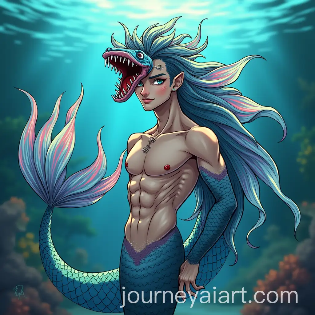 SemiRealistic-Male-Merman-with-Rainbow-Betta-Fish-Hybrid-Body-in-Aquarium
