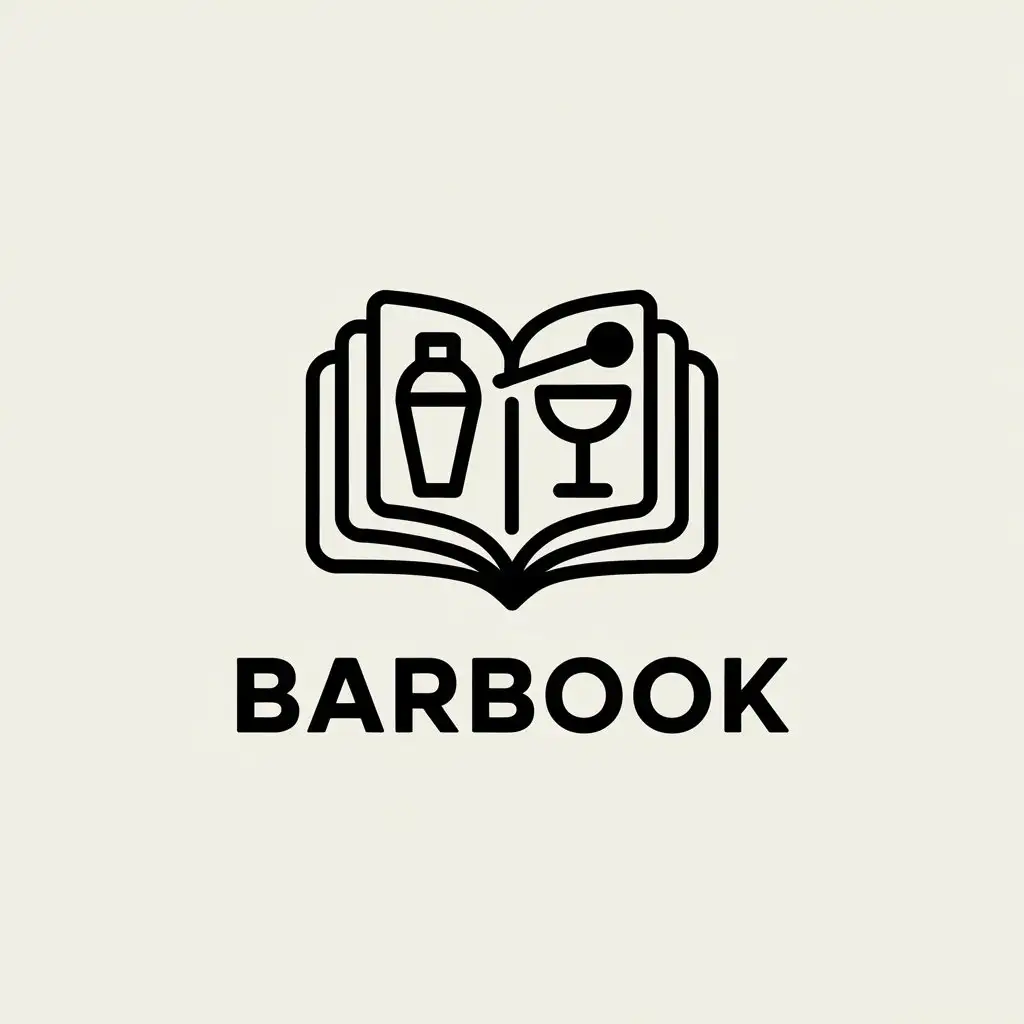 LOGO Design for Barbook Minimalistic Book Outline with Barware Tools and Open Pages Theme