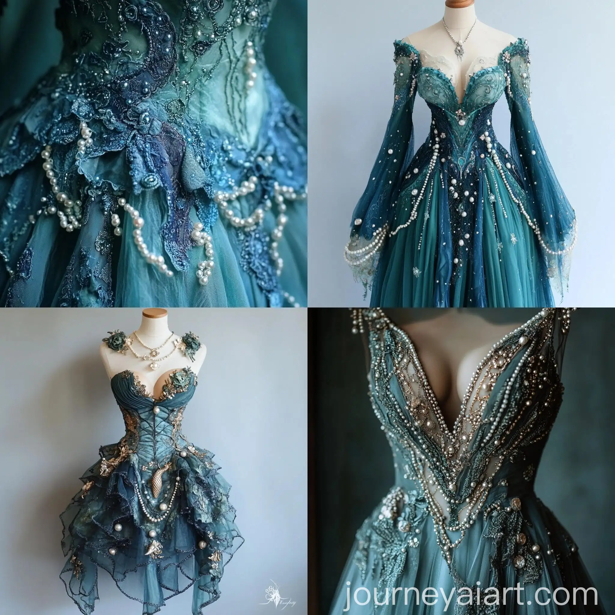 Mermaid-and-Pirate-Inspired-Blue-Green-Dress-with-Pearls