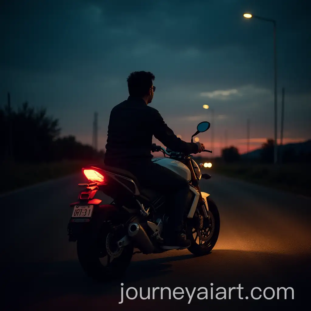 Man-Riding-a-Motorcycle-at-Night-While-Enjoying-Music-in-Nature