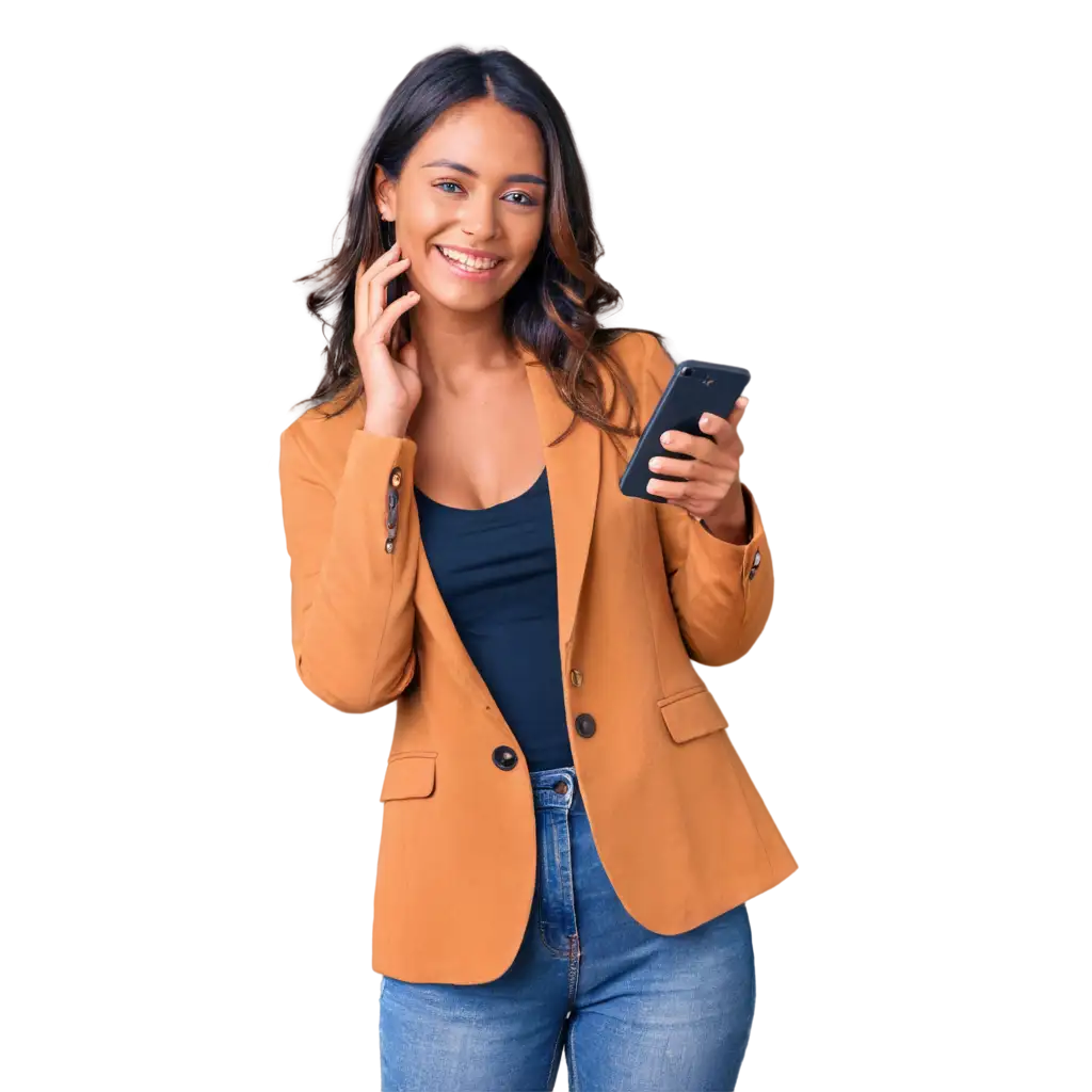 Cheerful-Woman-Using-Mobile-Phone-Vibrant-PNG-Image-Creation