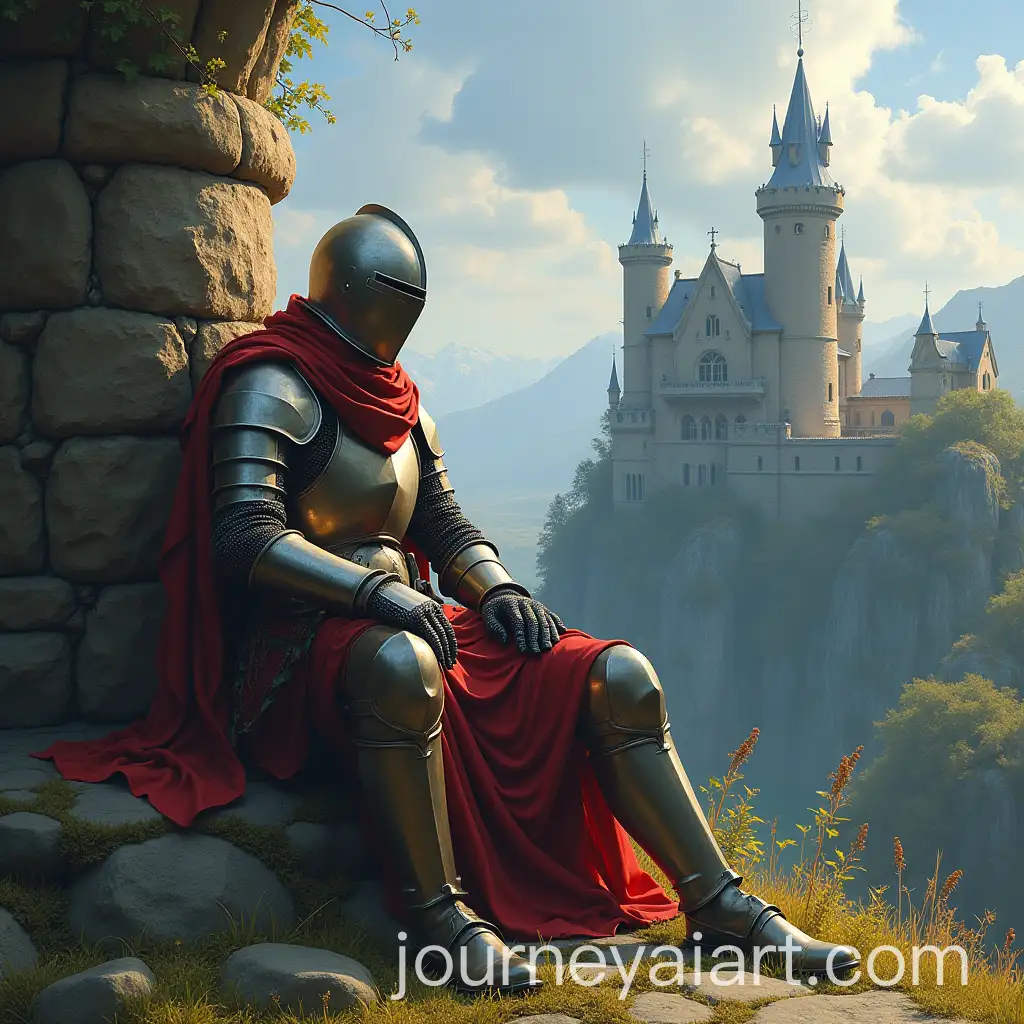 Medieval-Knight-Taking-a-Break-Near-a-Majestic-Castle