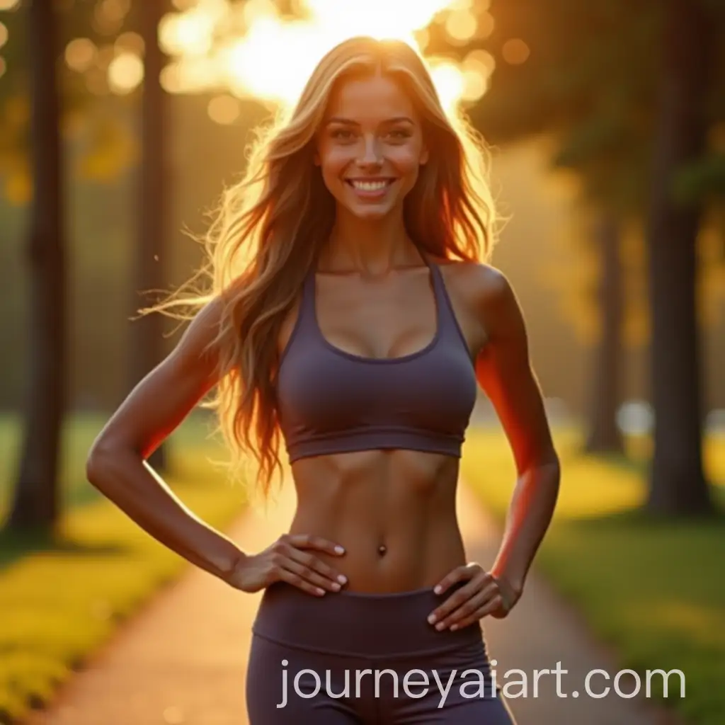 Confident-Fitness-Woman-in-Serene-Park-Setting-at-Sunrise