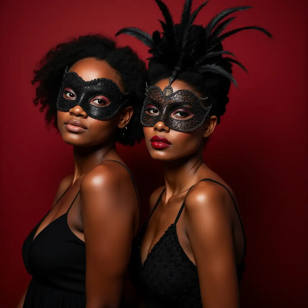 Elegant African American Men and Women Celebrating at a Masquerade Ball