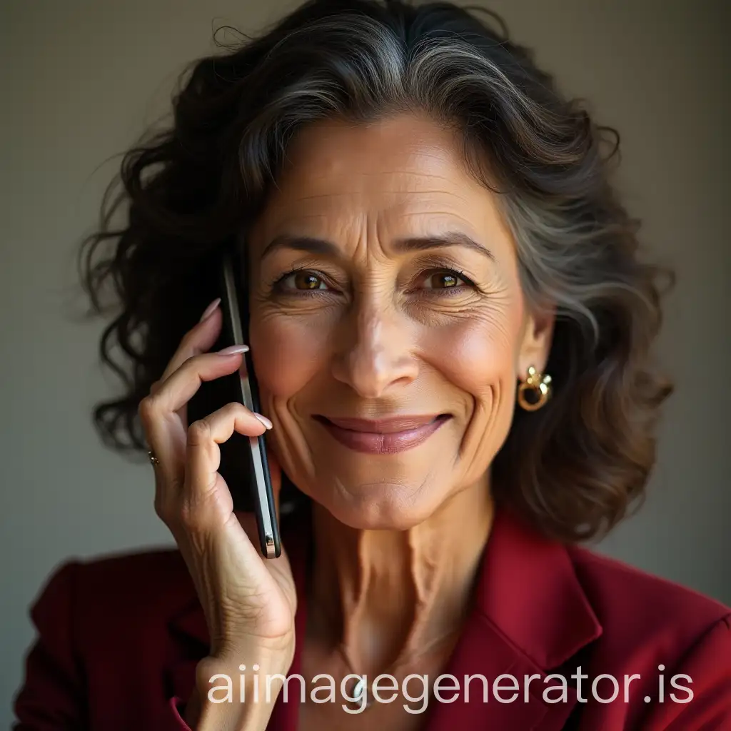 Glamour-Portrait-of-60YearOld-Hispanic-Woman-Talking-on-Cellular-Phone