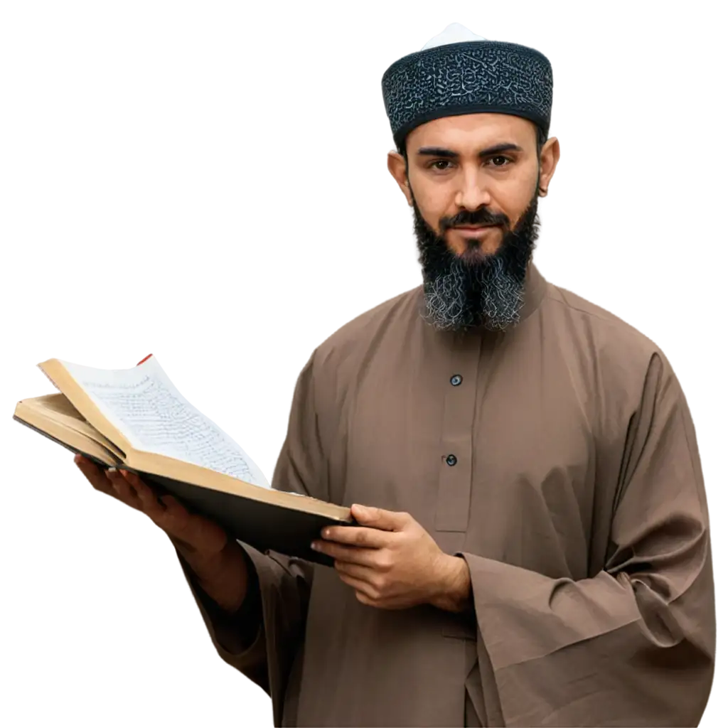 Ibn-Taymiyyah-Islamic-Scholar-Holding-Holy-Quran-and-Pen-PNG-Image