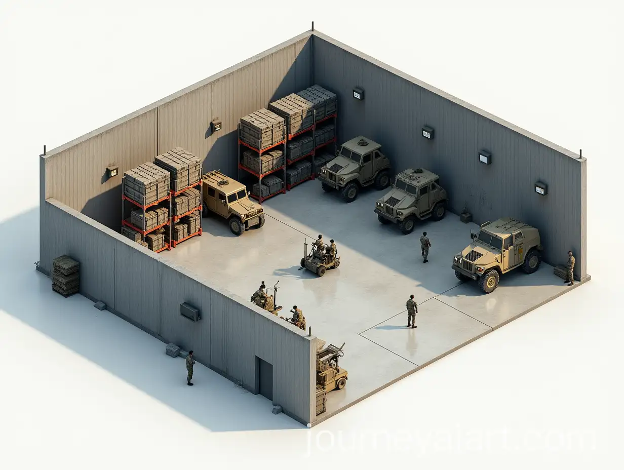 Isometric-View-of-a-Military-Warehouse-with-Tactical-Equipment-and-Personnel