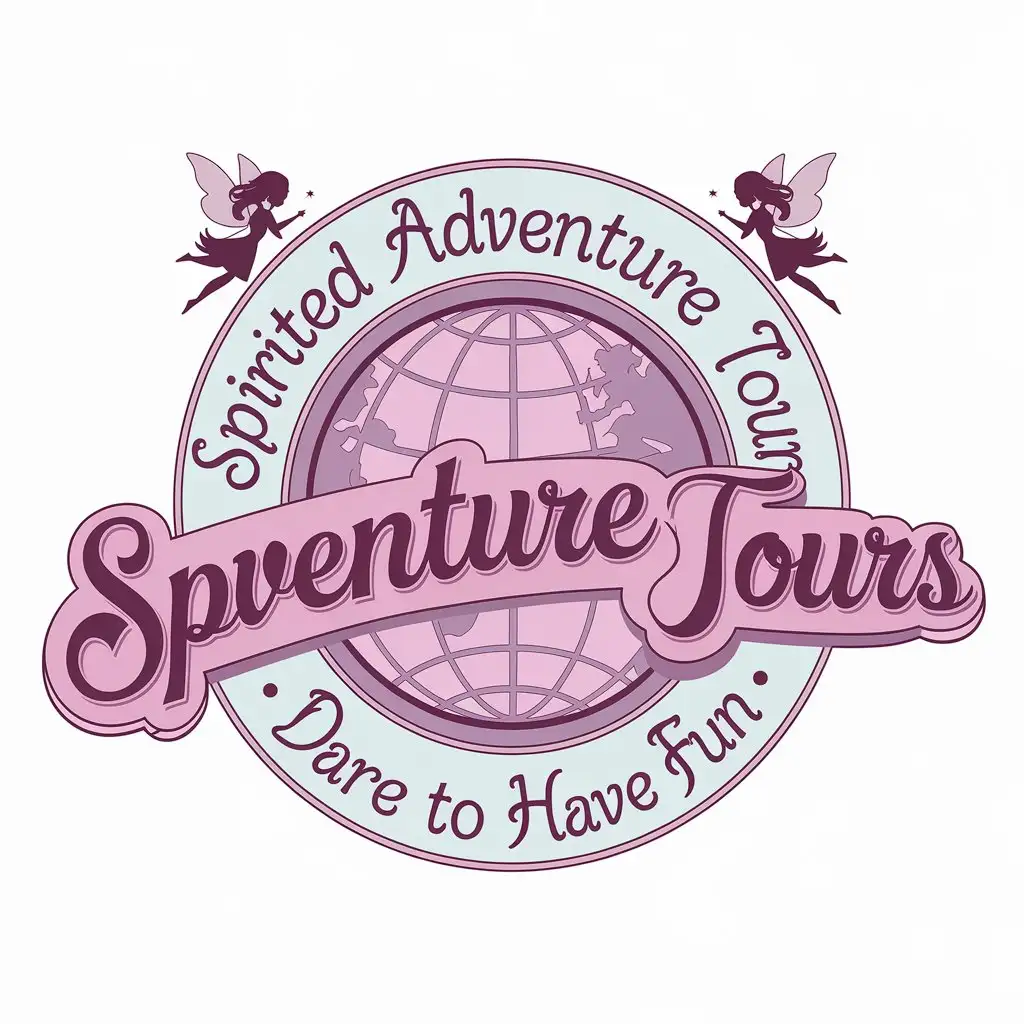 LOGO Design for Spirited Adventure Tours Feminine Globe with Fairies in Soft Pastels for Womens Travel