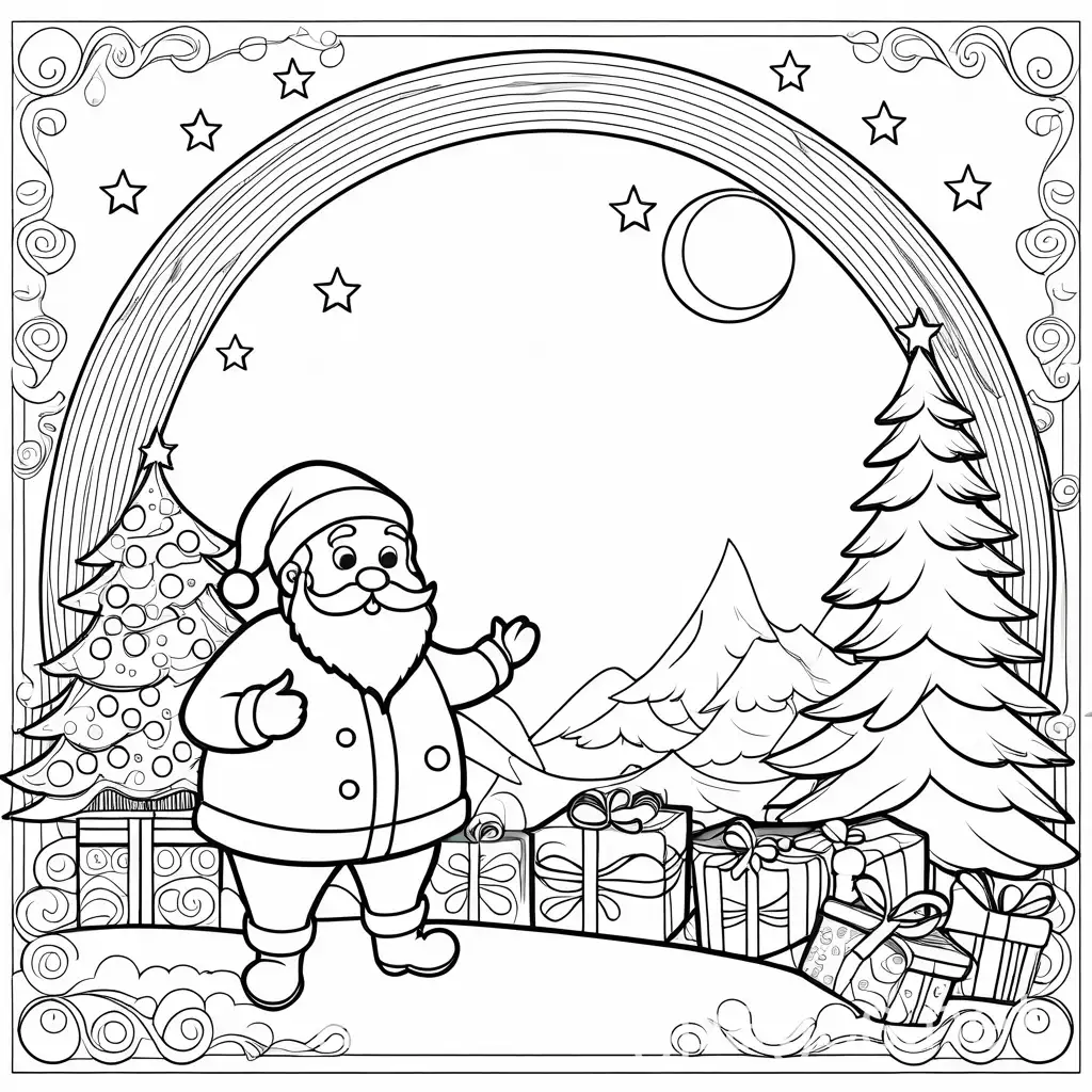 Santa-Claus-Coloring-Page-with-Moonlit-Background