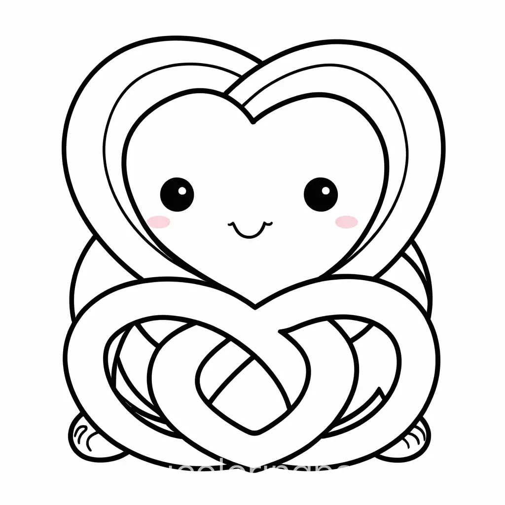 Kawaii style pretzel, Coloring Page, black and white, line art, white background, Simplicity, Ample White Space. The background of the coloring page is plain white to make it easy for young children to color within the lines. The outlines of all the subjects are easy to distinguish, making it simple for kids to color without too much difficulty