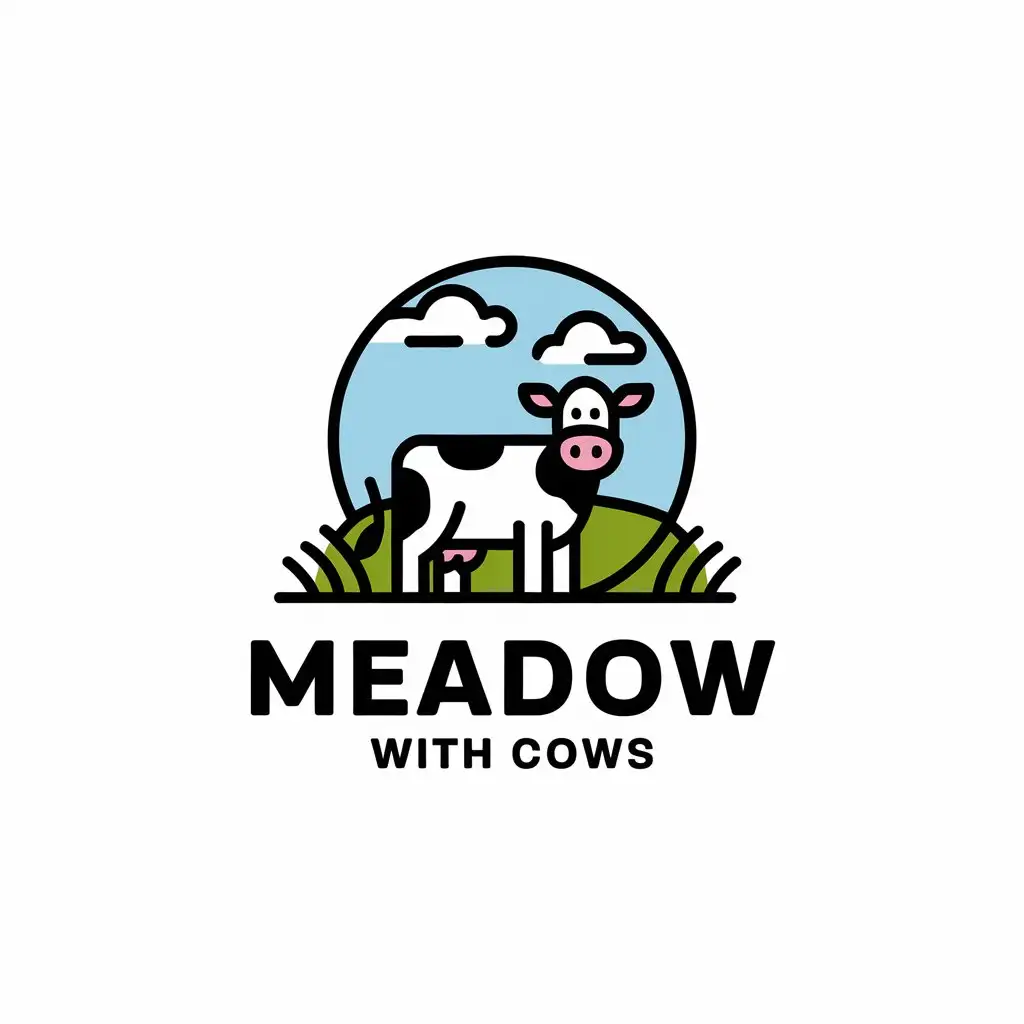 a vector logo design,with the text "meadow with cows", main symbol:cow,Moderate,be used in Internet industry,clear background