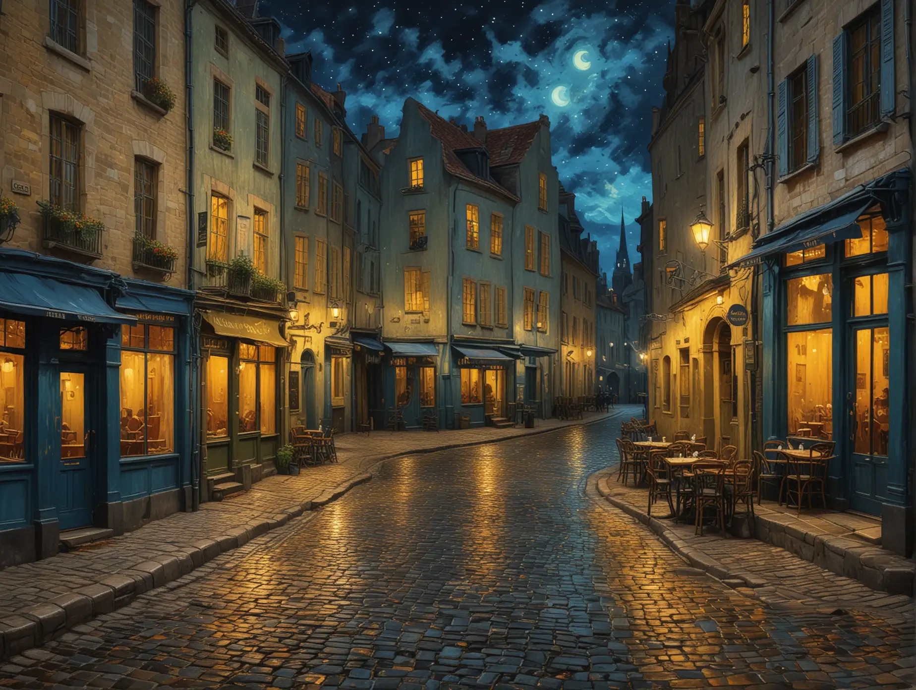 European-Town-Night-Scene-with-Van-Gogh-Style-Sky-and-Vibrant-Buildings