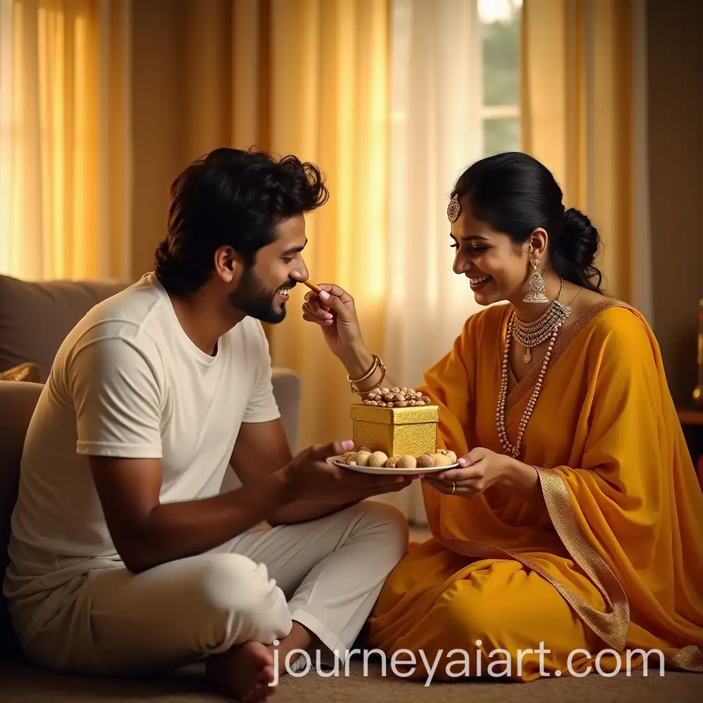 Siblings-Celebrating-Bhai-Dooj-in-a-Cozy-Indian-Living-Room