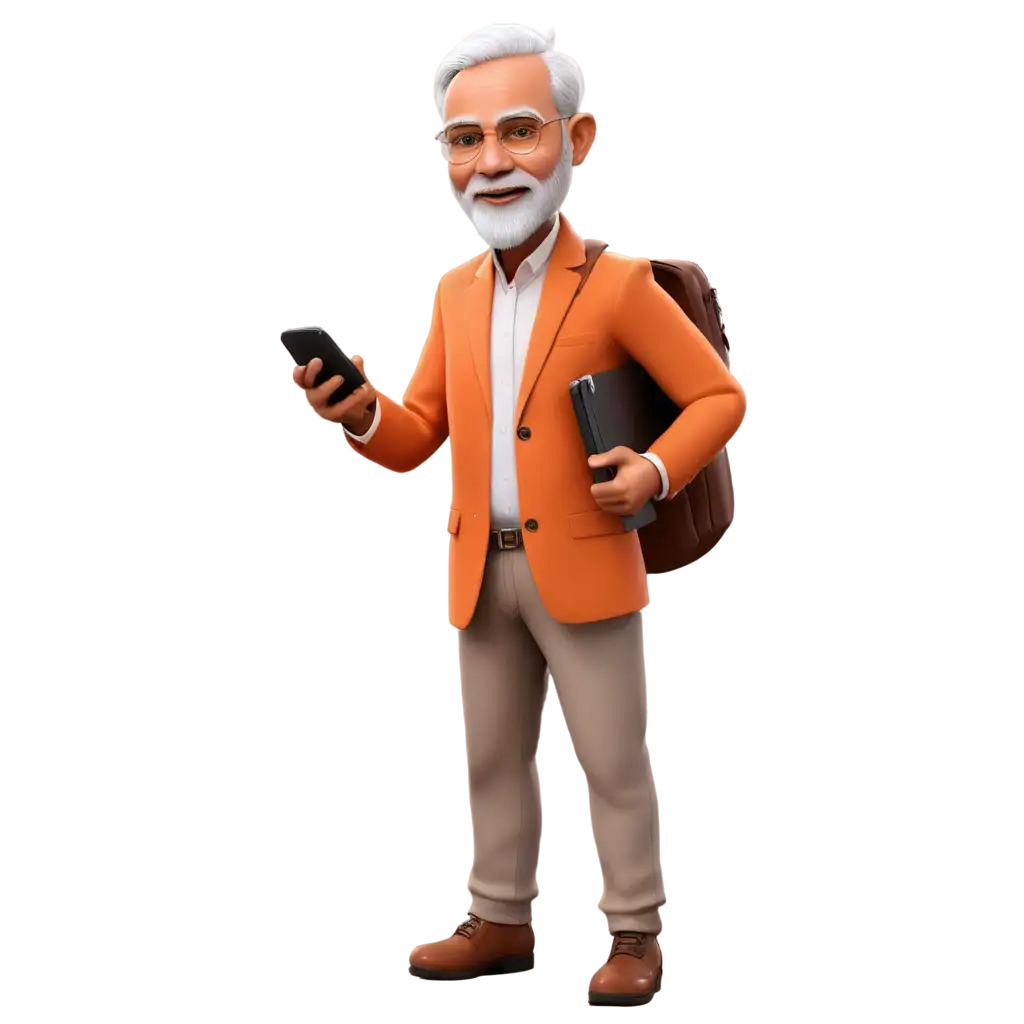 Realistic-Cartoon-Style-PNG-of-Modi-Holding-a-Mobile-Phone-for-Enhanced-Online-Presence