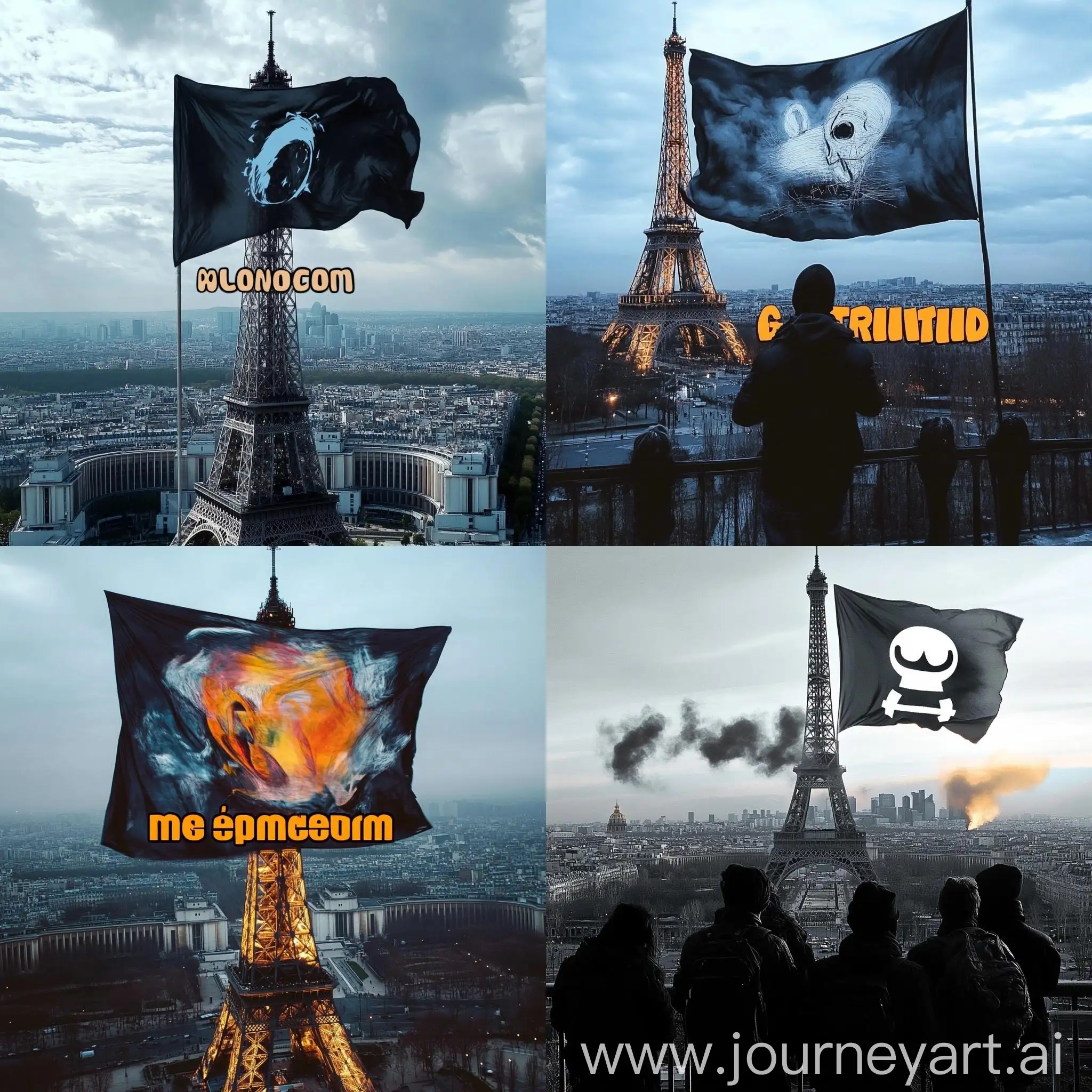 Flag-Unfurled-on-Top-of-the-Eiffel-Tower-with-Photograph-and-Video-Approach