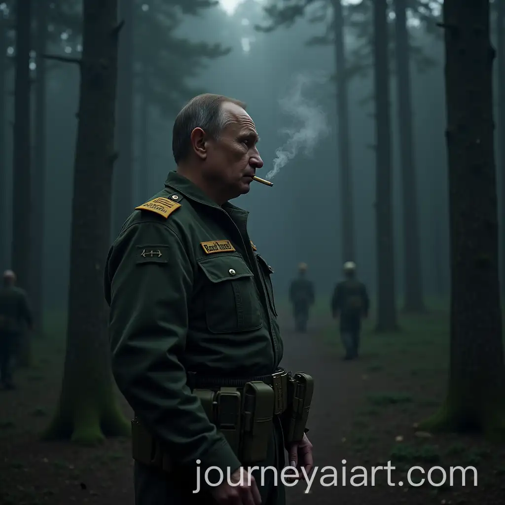 Military-Vladimir-Putin-Smoking-in-Forest-Training-Ground