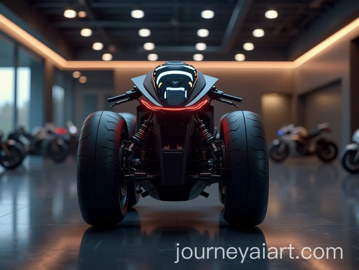 Futuristic-Raven-X1-Motorcycle-in-Luxury-Showroom-with-Cyberpunk-Design