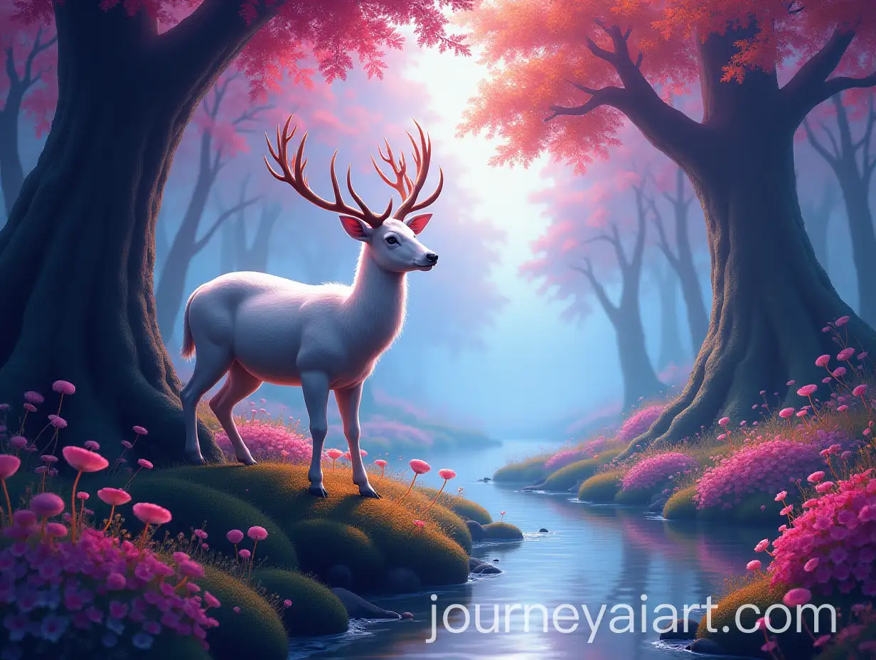 Colorful-Digital-Art-of-a-White-Deer-Leaping-in-Mystical-Forest