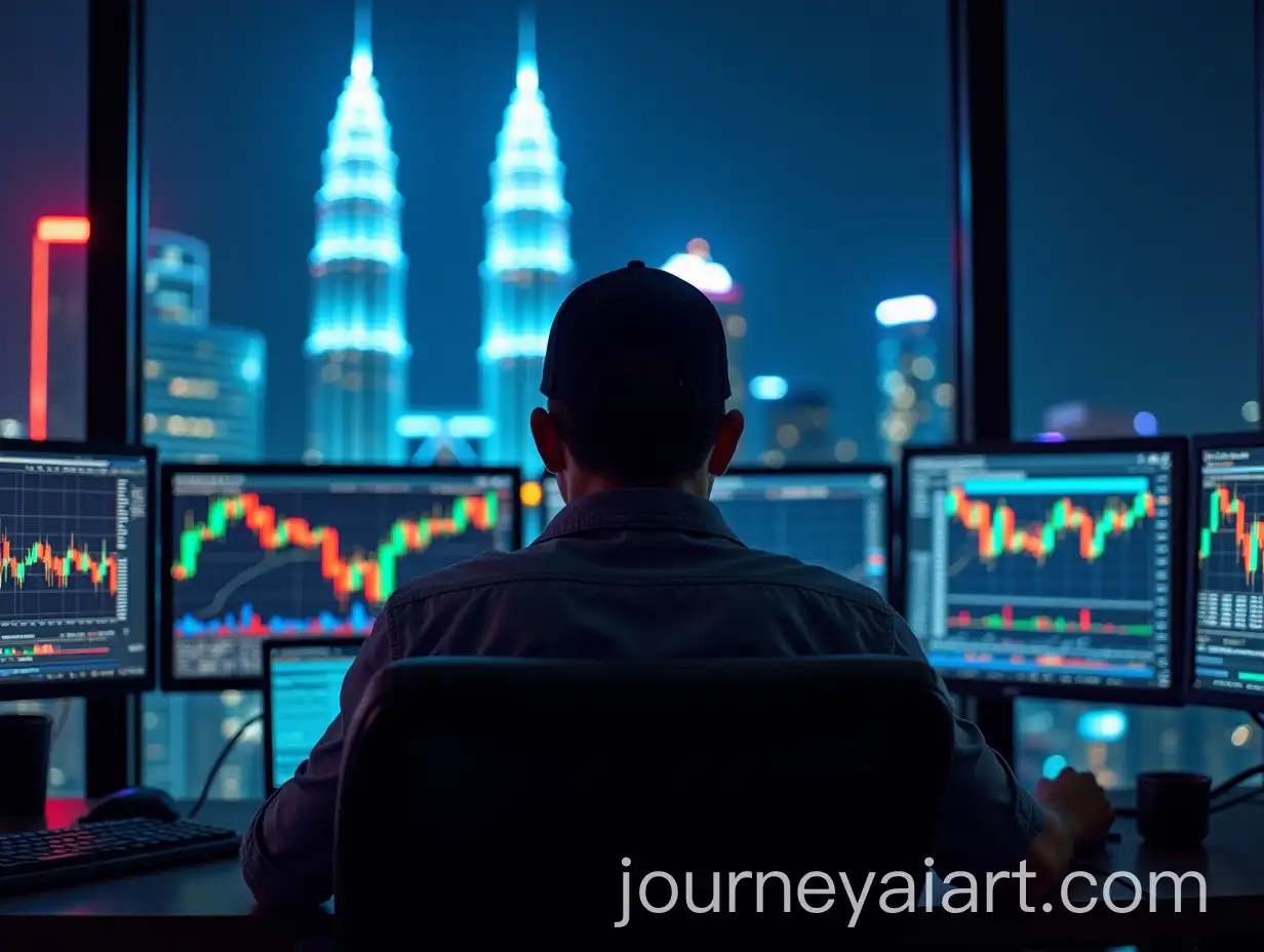 Rogue-Trader-in-Front-of-Workstations-with-Twin-Towers-Malaysia-in-Cyberpunk-Style