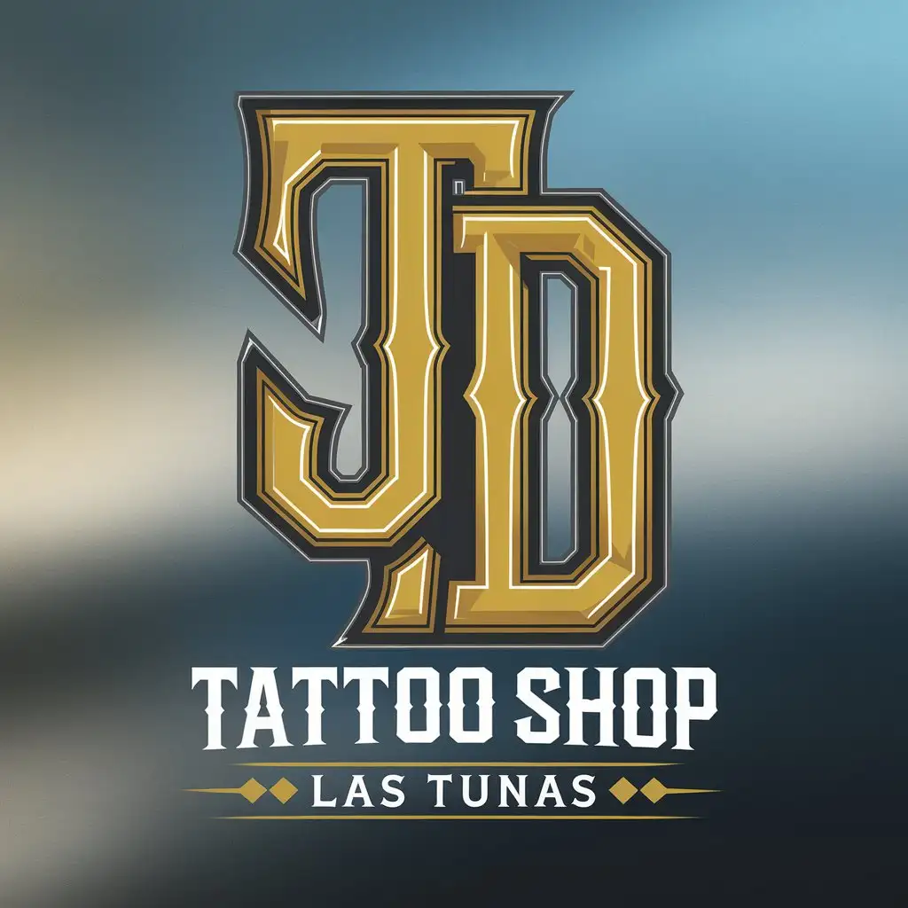 LOGO Design for Tattoo Shop Las Tunas Bright Gold Intertwined Letters j and d with Clear Background