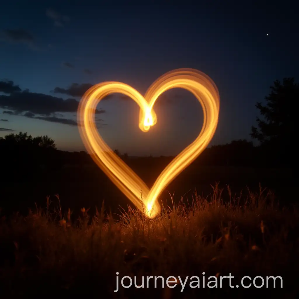 Yellow-Heart-Lightpainting-Floating-in-Catalonian-Nature-at-Sunset