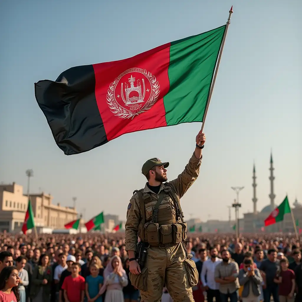 waiving Afghanistan flag