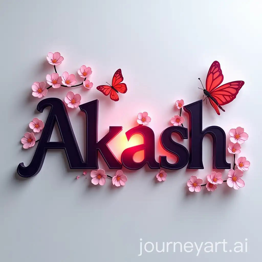 3D-Rendered-Name-Akash-with-Cherry-Blossoms-Butterfly-and-Glowing-Symbol-of-Love