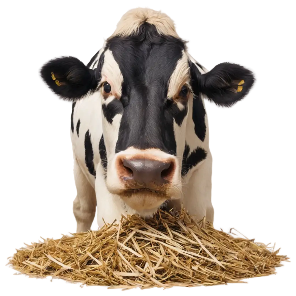 HighQuality-PNG-Image-of-a-Cow-Eating-Hay-Ideal-for-Agricultural-and-Animal-Themed-Designs