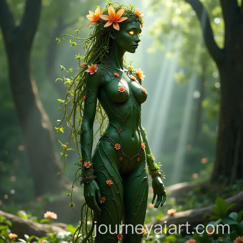 Elegant-Female-Figure-Composed-of-Organic-Materials-in-Mystical-Forest