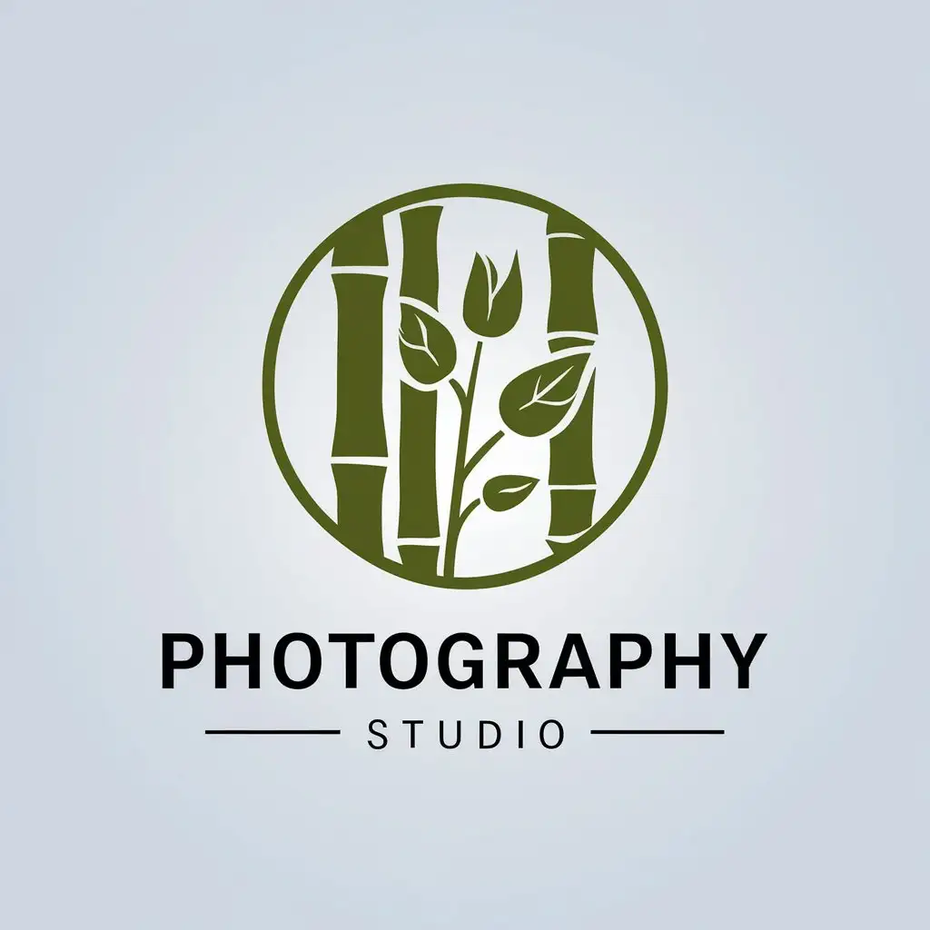 a vector logo design,with the text "photography studio", main symbol:Bamboo, photography, pictures, studio,Minimalistic,clear background