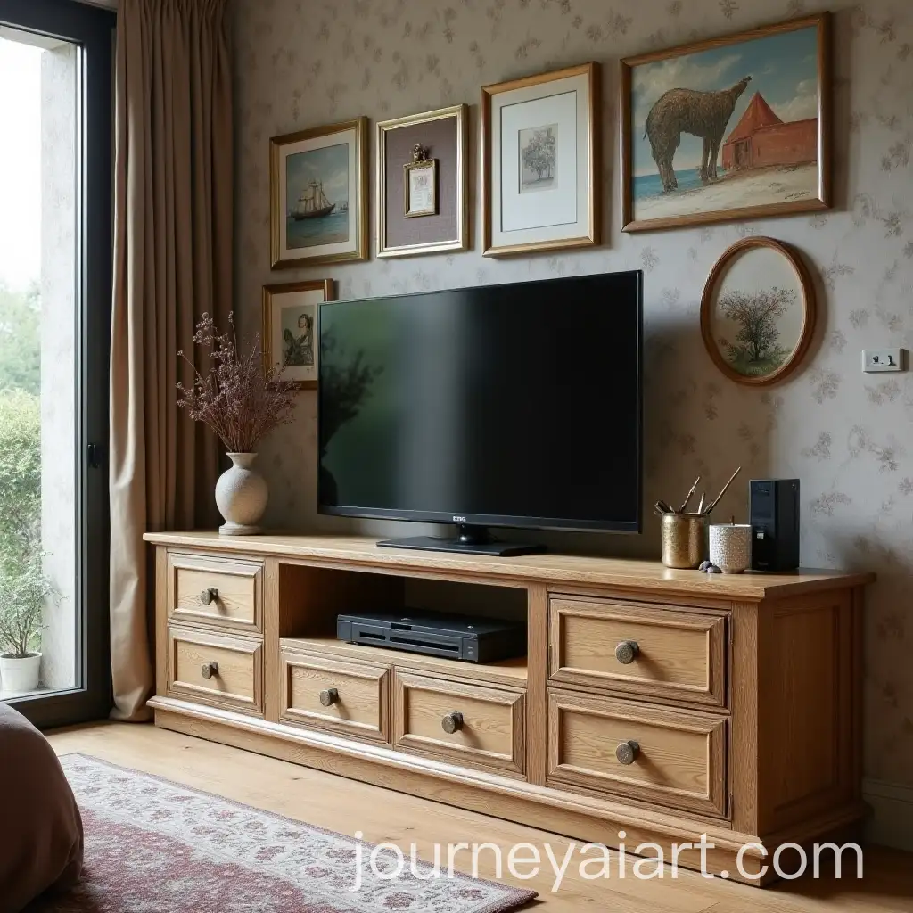 Rustic-TV-Stand-Design-with-American-Oak-and-Elegant-Studio-Interior