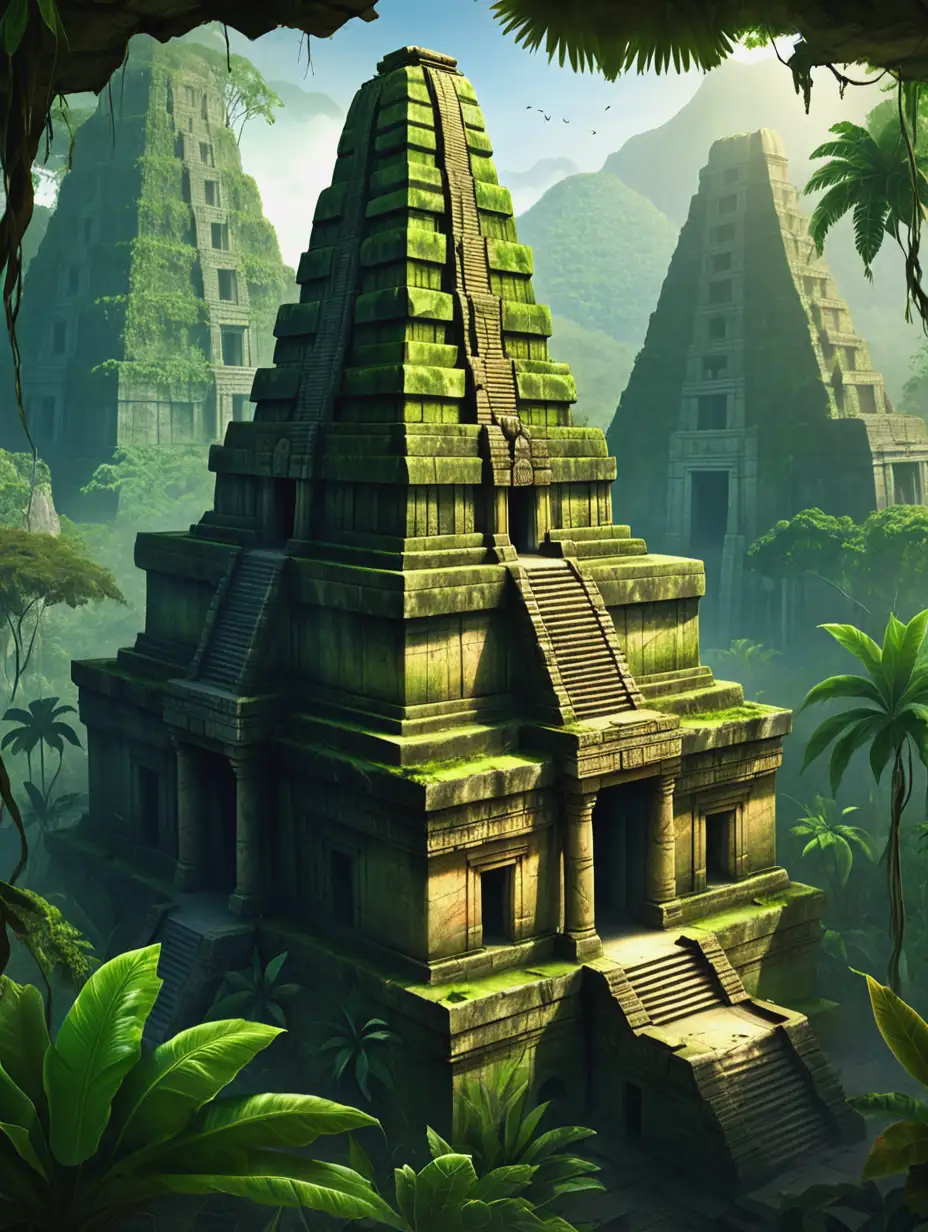 jungle, tropics, ancient temple, mountains