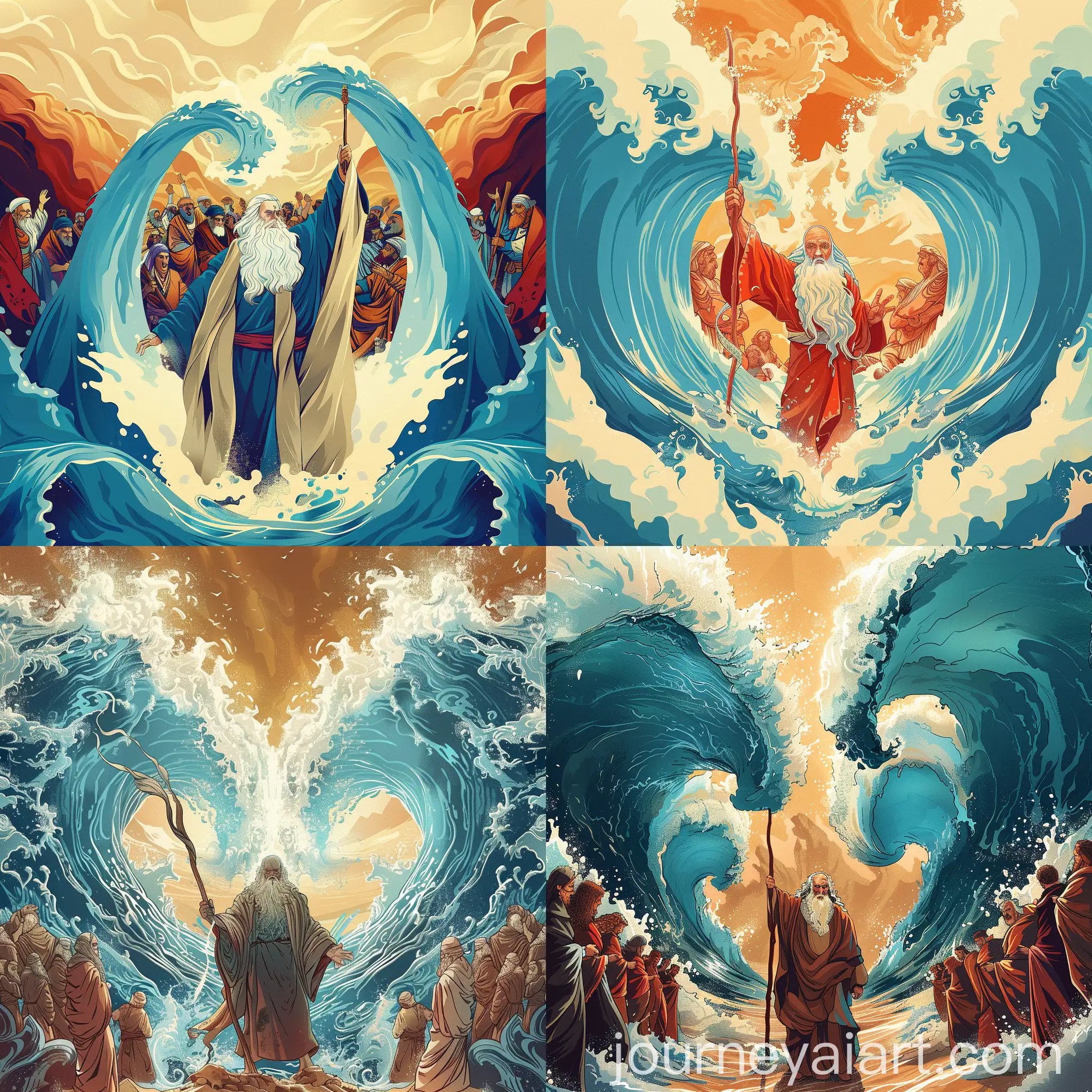 Moses-Parting-the-Red-Sea-with-Colorful-Cartoon-Illustration