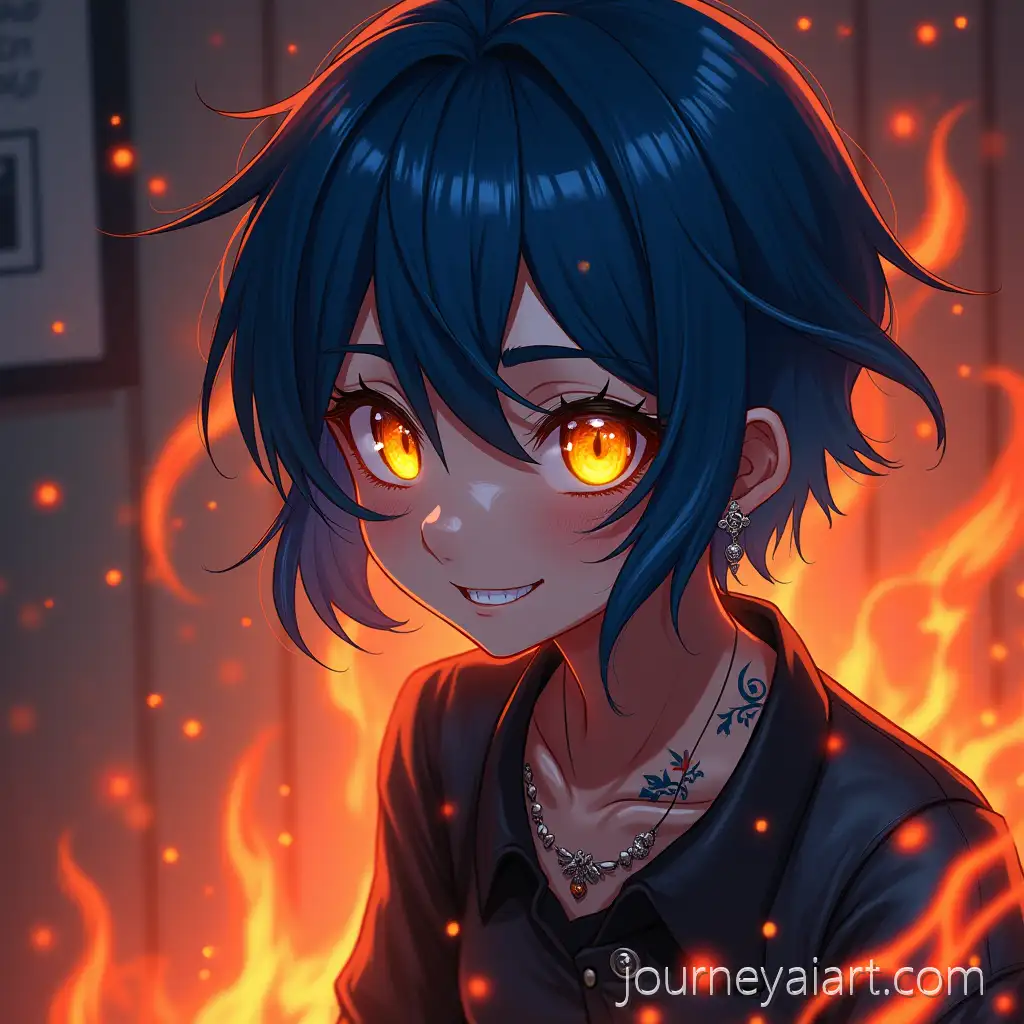 BlueHaired-Boy-with-Glowing-Yellow-Eyes-in-Infernal-Fire-Room