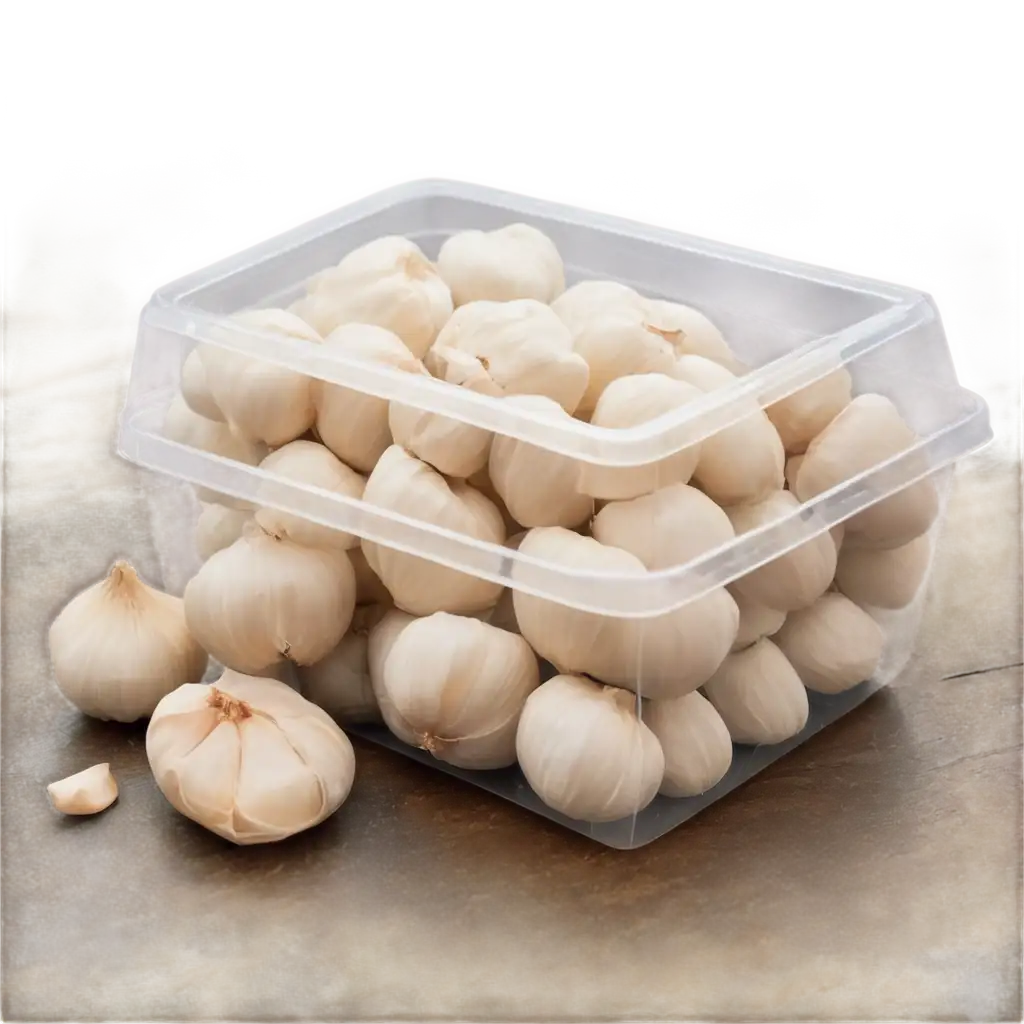 HighQuality-PNG-Image-of-Peeled-Garlic-in-Plastic-Box-on-Wooden-Table