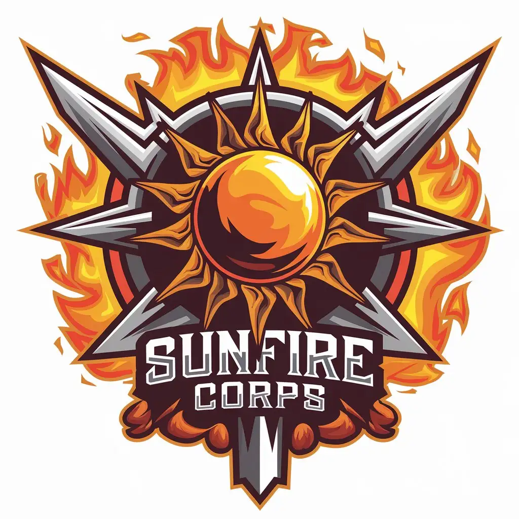 LOGO Design for Sunfire Corps Sun Fire Symbolism with Group of People and Mobile Gaming Passion