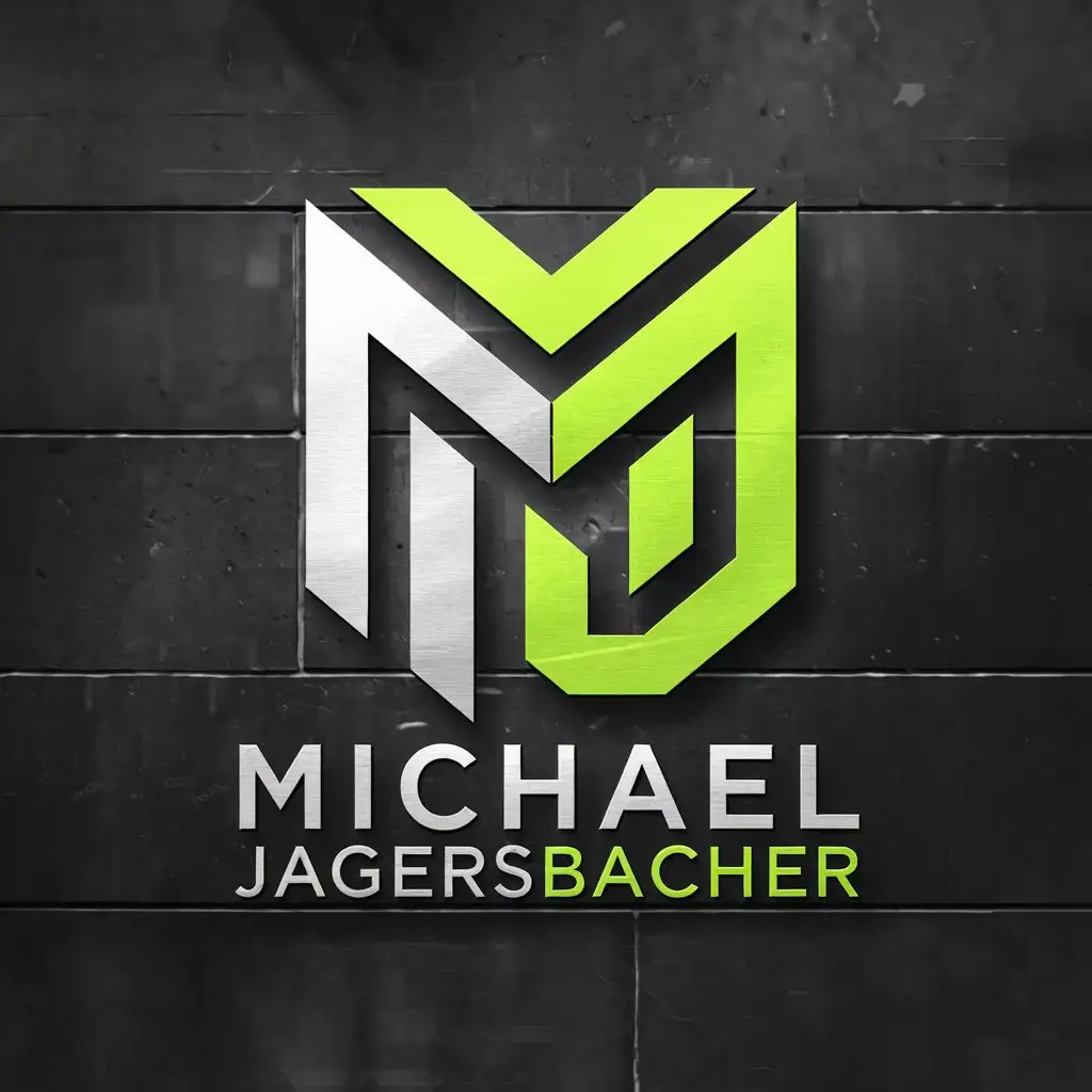 LOGO Design for Michael Jagersbacher Modern Geometric MJ Letter Mark with Silver and Lime Green