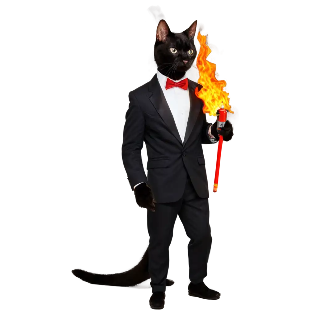 Black-Bombay-Cat-in-Tuxedo-with-Flamethrower-PNG-Image-for-Creative-Projects