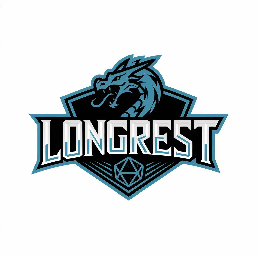 LOGO Design For LongRest Dragon and d20 Dice Theme on Clear Background