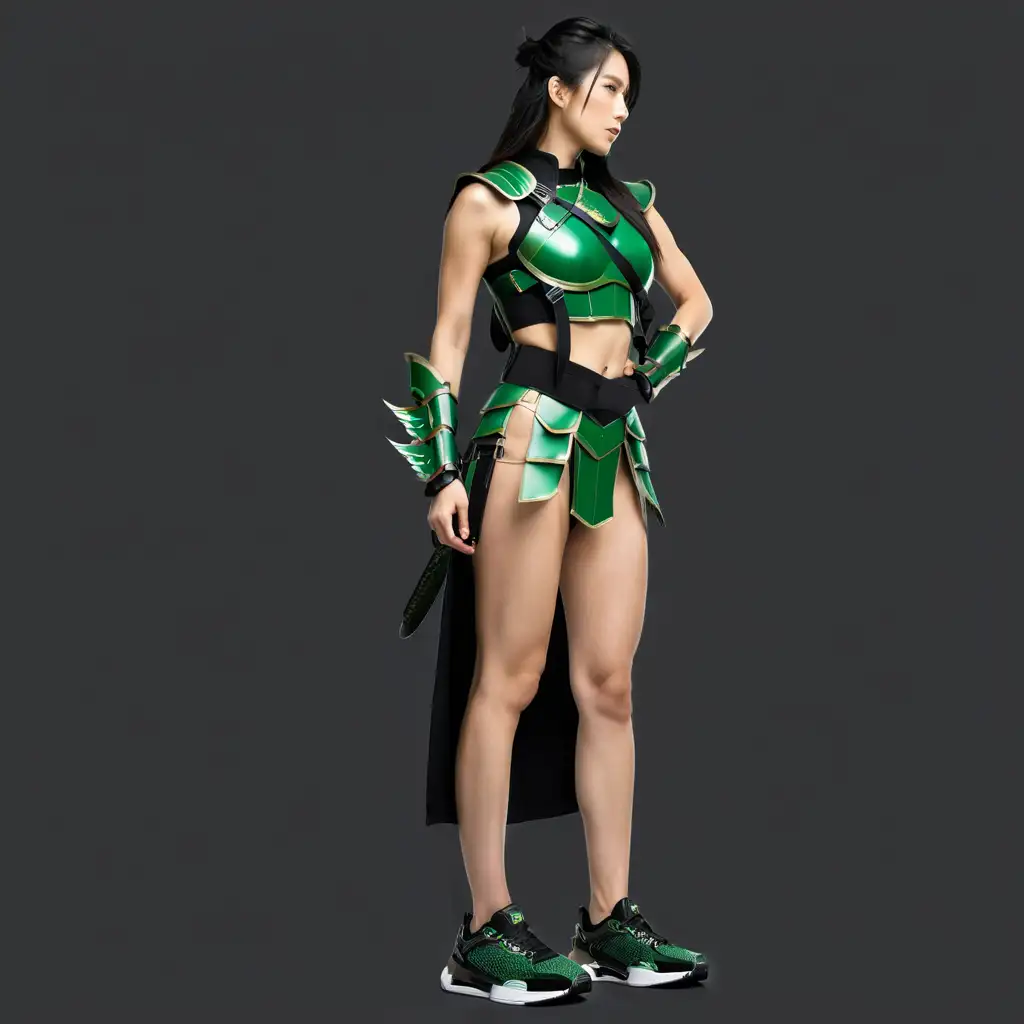 Japanese Supermodel in Green Samurai Armor