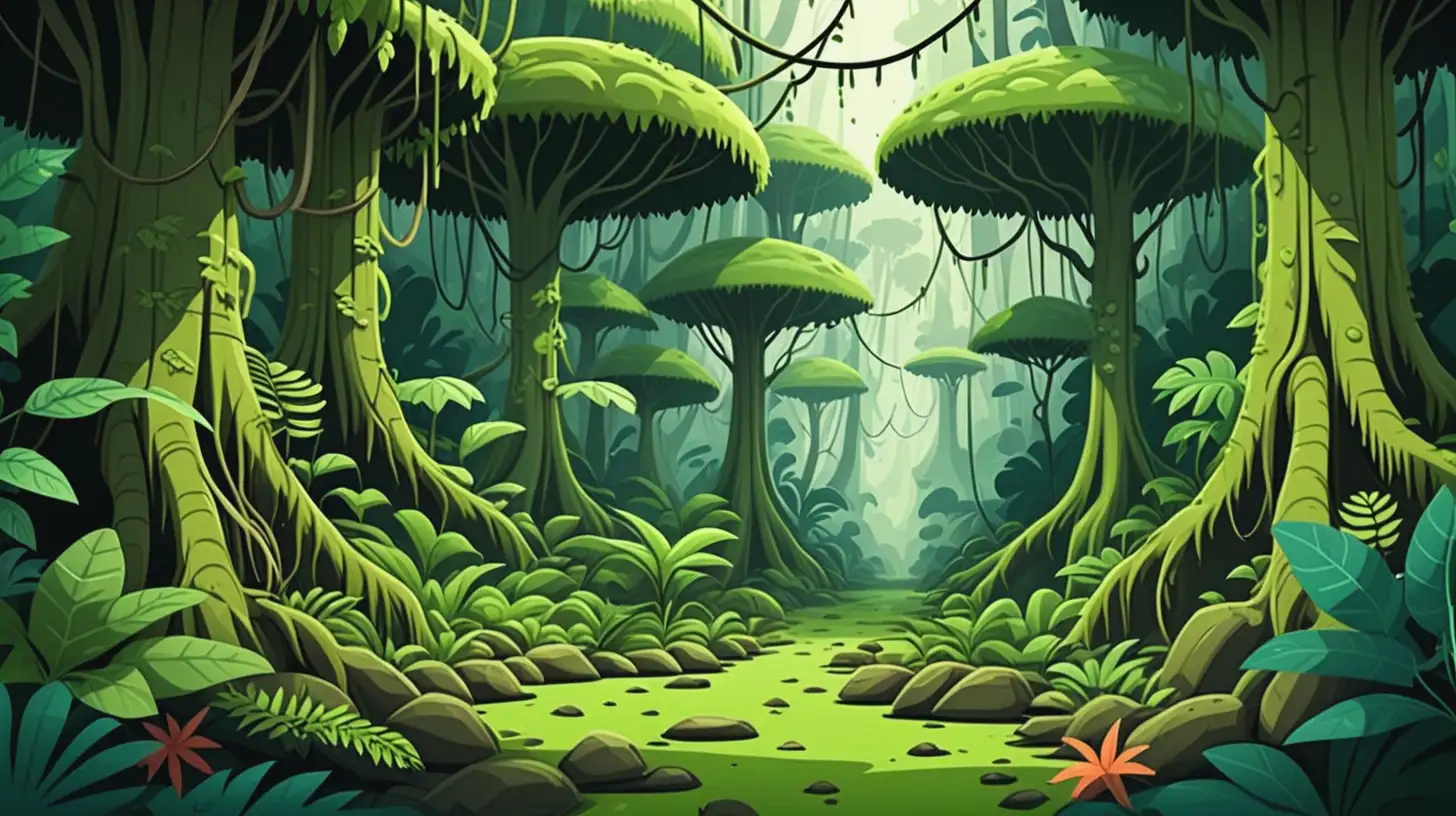 KawaiiStyle Vector Illustration of a Lush South American Rainforest