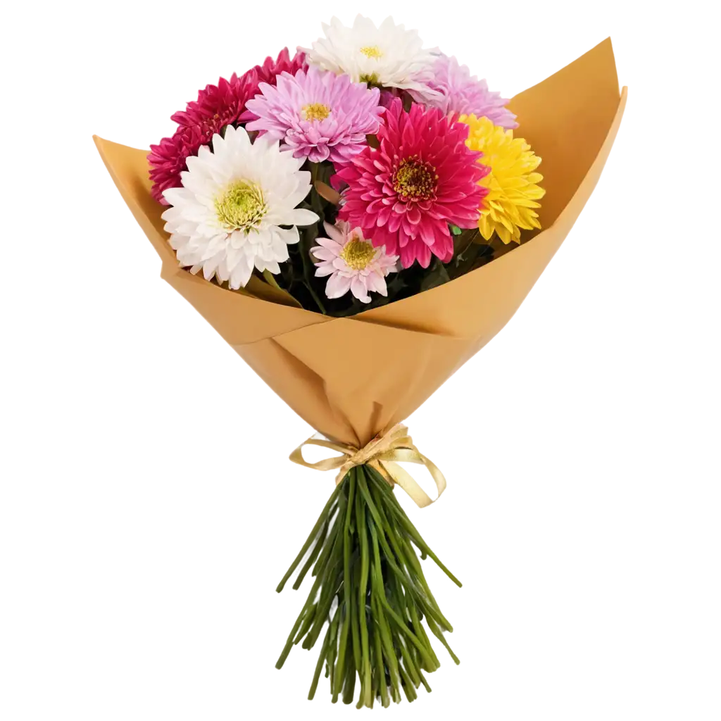 Colorful-Chrysanthemum-Bouquet-with-Golden-Ribbon-PNG-Image-Stunning-Floral-Composition