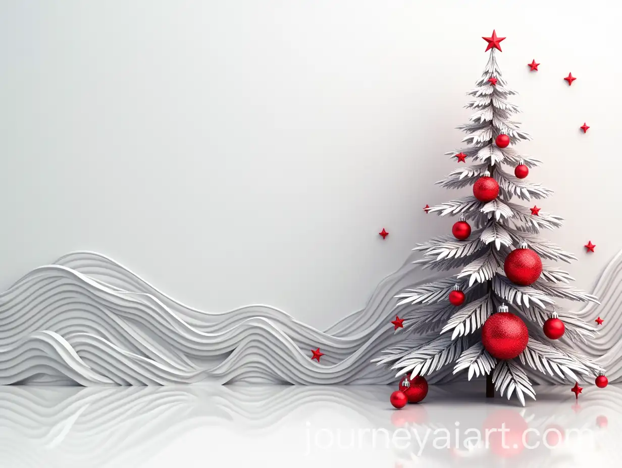 3D-Vector-Illustration-of-Silvery-Fir-Tree-with-Red-Baubles-and-Abstract-Silver-Lines