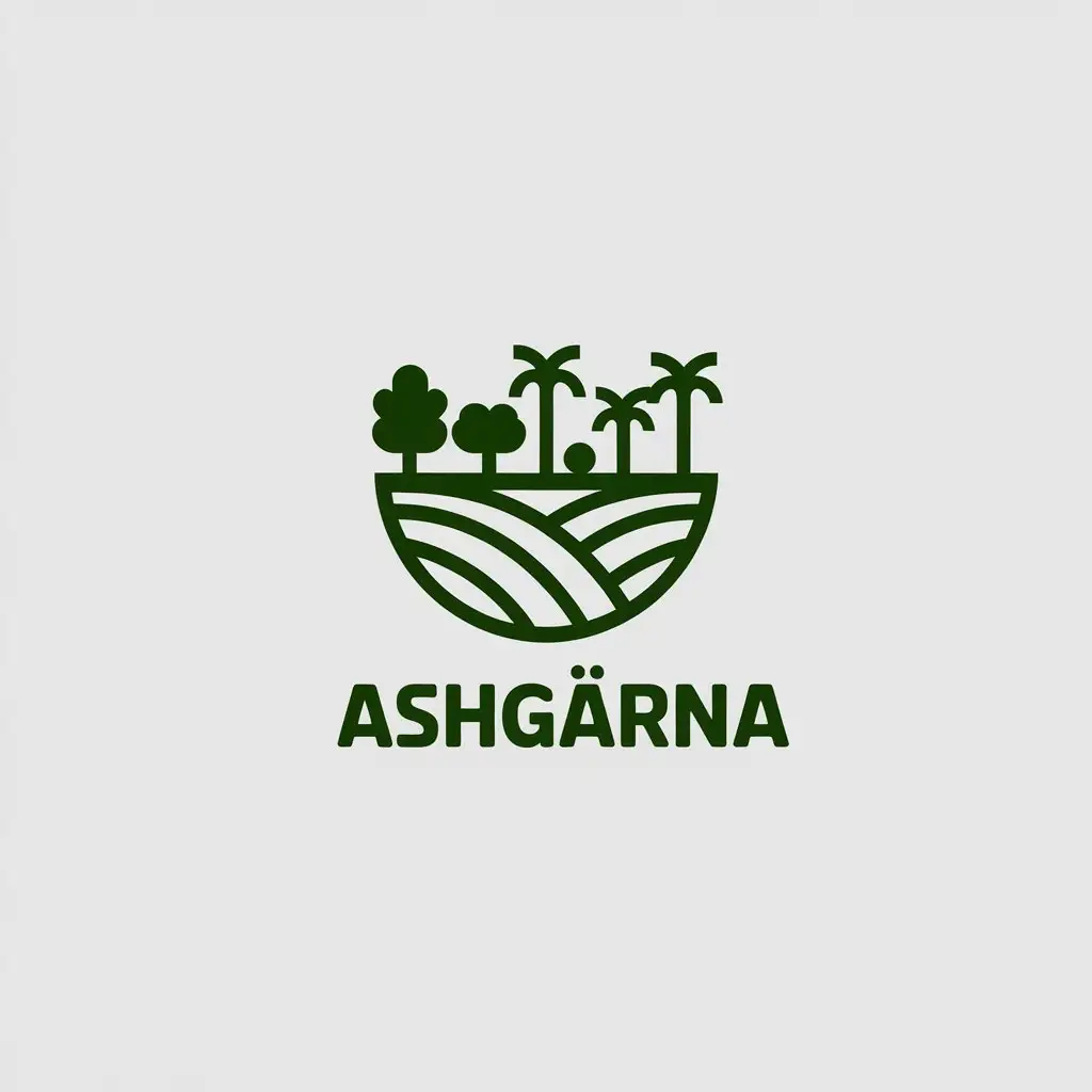 LOGO Design for Ashgarna Minimalistic Vector Logo Featuring Agricultural Reclamation Trees and Palms on Clear Background