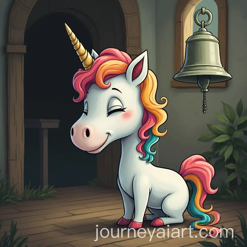Sad-Unicorn-Sitting-Under-a-Bell-in-a-Dreamy-Landscape