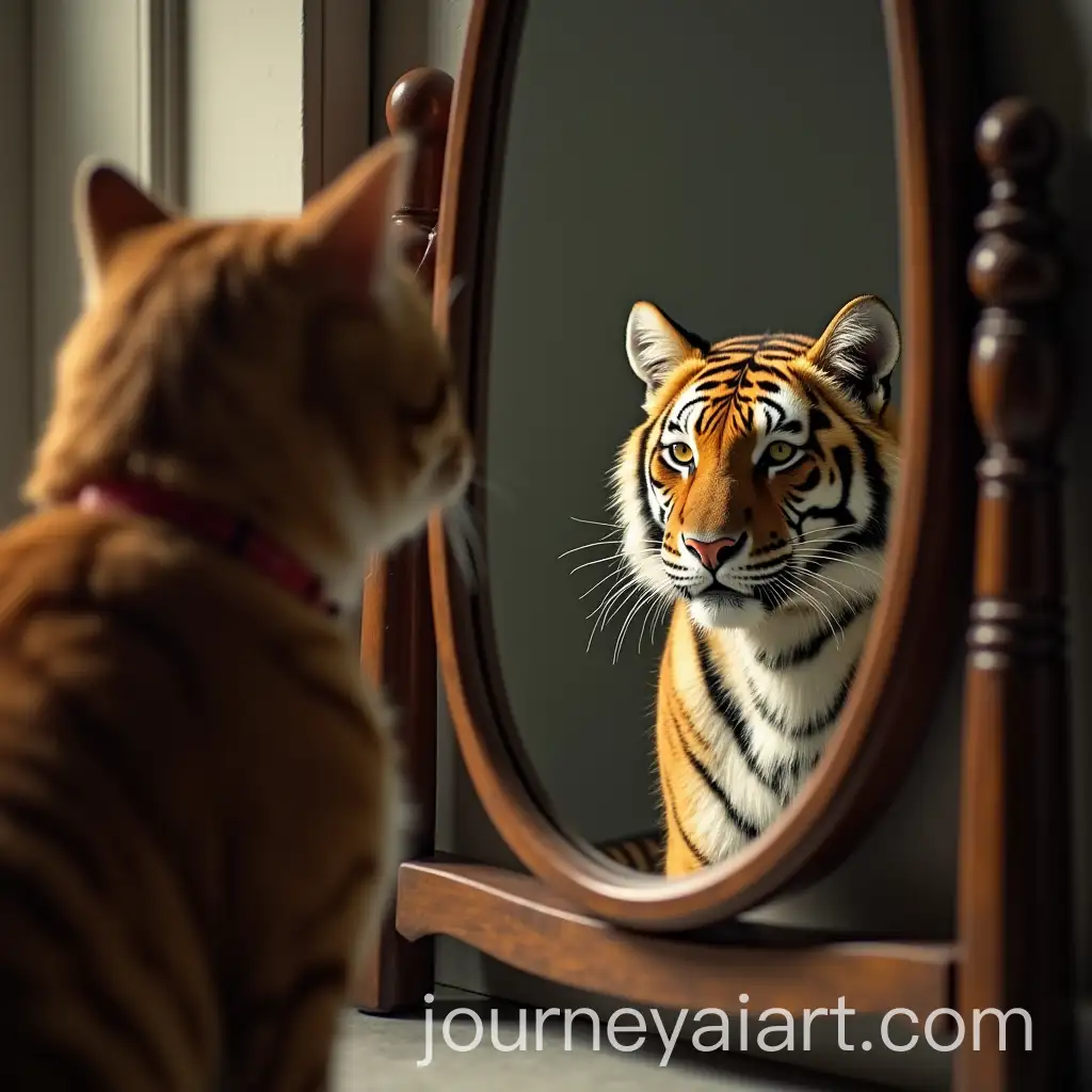 Cat-Staring-into-Mirror-Seeing-a-Tiger-Reflection